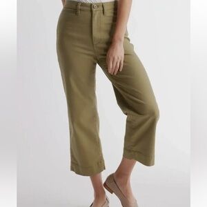 Quince Olive Green High-Rise Wide-Leg Crop Pants